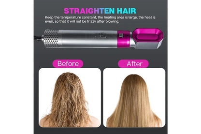 Electric Hair Straightener Hair Dryer 5 in 1 Curler Automatic Hair Straightener Hair Dryer Brush Dry and Wet Hair Curler Set - Pink