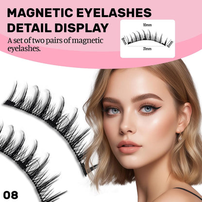 2 Pairs Magnetic Eyelashes, Reusable Natural Look Lashes Kit, No Glue Needed & Durable, Easy to Wear and Remove Magnetic Eyelashes with Applicator(08 Natural)