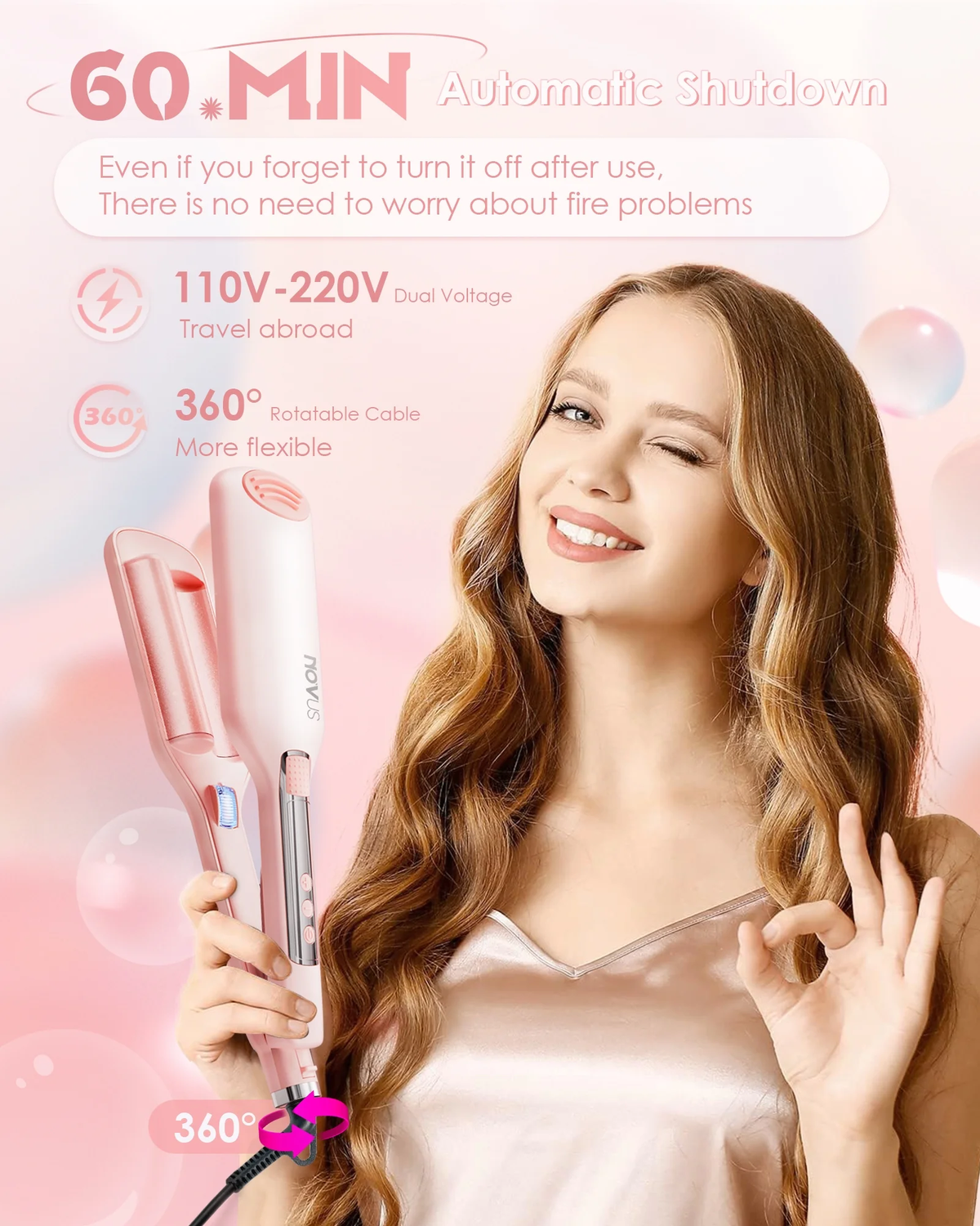 Waver Curling Iron Anti-Scald Hair Crimper,2 Barrel Ionic Wavy Hair Curler for Women,1.1In/28Mm Rapid Heating Curling Wand,Dual Voltage Hair Waver,Crimper Hair Iron for Wide Deep Waves