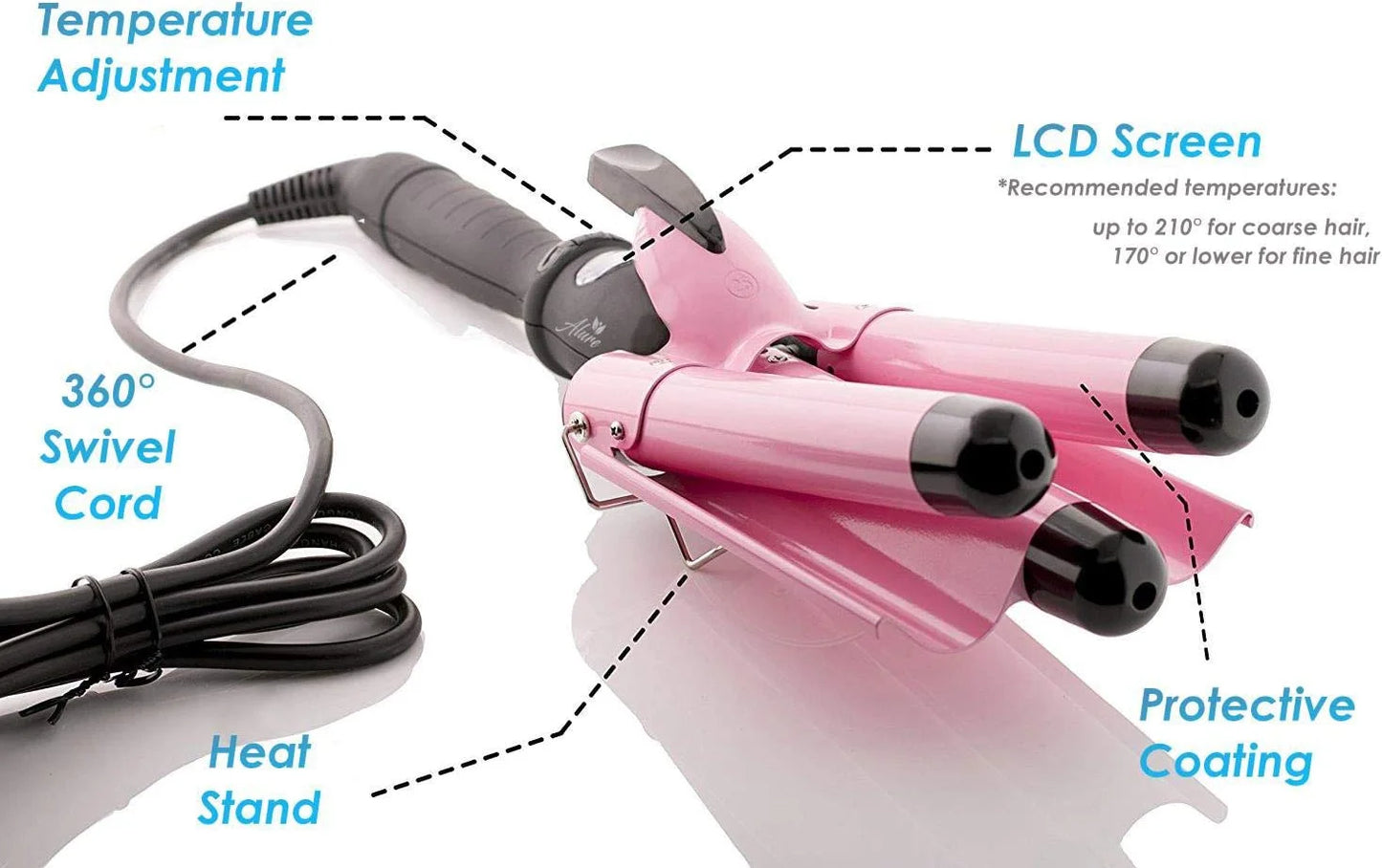 3 Barrel Curling Iron Wand,  1" Ceramic Triple Barrels Hair Crimper with LCD Display, Gift for Mother'S Day, Pink