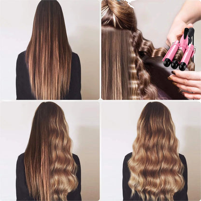 3 Barrel Curling Iron Wand,  1" Ceramic Triple Barrels Hair Crimper with LCD Display, Gift for Mother'S Day, Pink