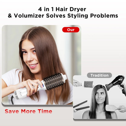 Hair Dryer Brush Blow Dryer in One,  Oval Hot Air Brush with Negative Ion&1100W, White