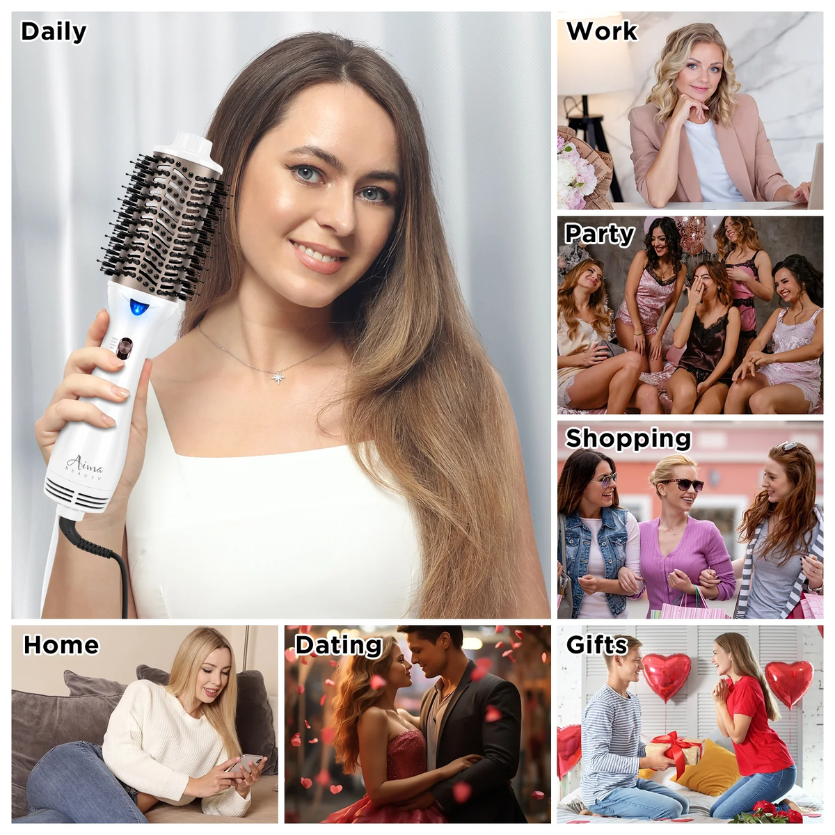 Hair Dryer Brush Blow Dryer in One,  Oval Hot Air Brush with Negative Ion&1100W, White