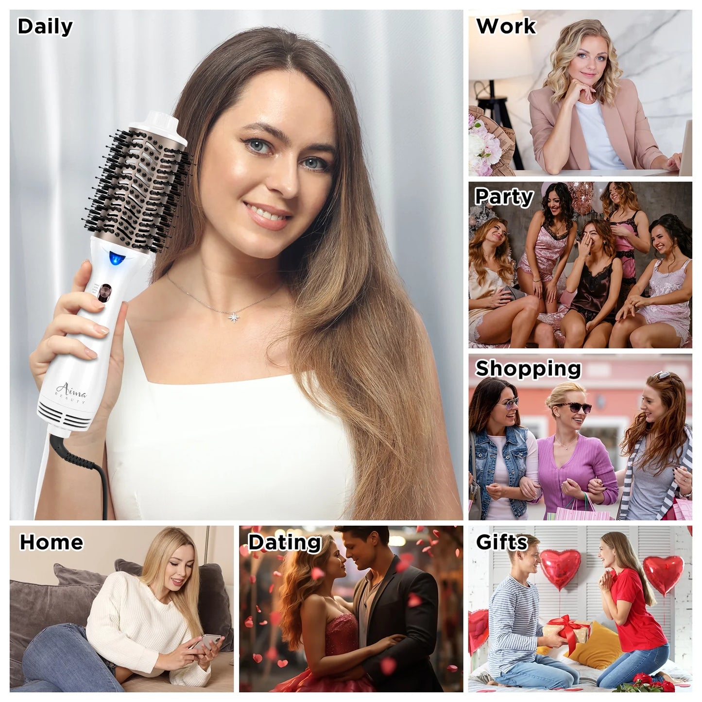 Hair Dryer Brush Blow Dryer in One,  Oval Hot Air Brush with Negative Ion&1100W, White