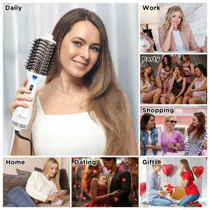 Hair Dryer Brush Blow Dryer in One,  Oval Hot Air Brush with Negative Ion&1100W, White