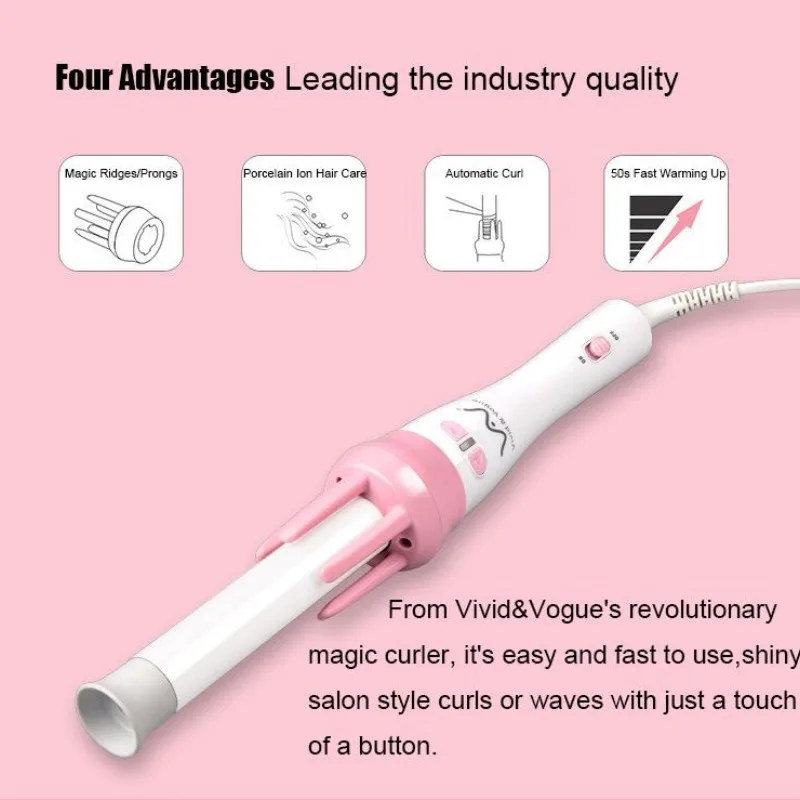 Vivid&Vogue 28Mm Magic Curler Set Pink Automatic Curler Lazy Curler with Free Hair Clip Comb (VAV-022B Authentic)