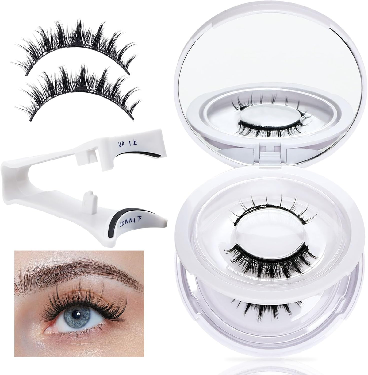 2 Pairs Magnetic Eyelashes, Reusable Natural Look Lashes Kit, No Glue Needed & Durable, Easy to Wear and Remove Magnetic Eyelashes with Applicator(08 Natural)