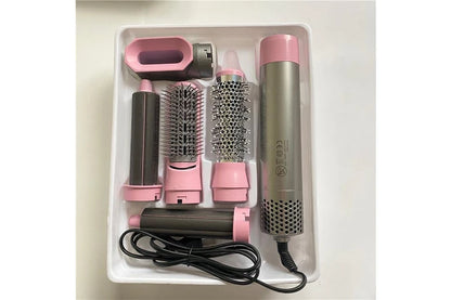 Electric Hair Straightener Hair Dryer 5 in 1 Curler Automatic Hair Straightener Hair Dryer Brush Dry and Wet Hair Curler Set - Pink