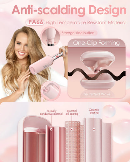 Waver Curling Iron Anti-Scald Hair Crimper,2 Barrel Ionic Wavy Hair Curler for Women,1.1In/28Mm Rapid Heating Curling Wand,Dual Voltage Hair Waver,Crimper Hair Iron for Wide Deep Waves