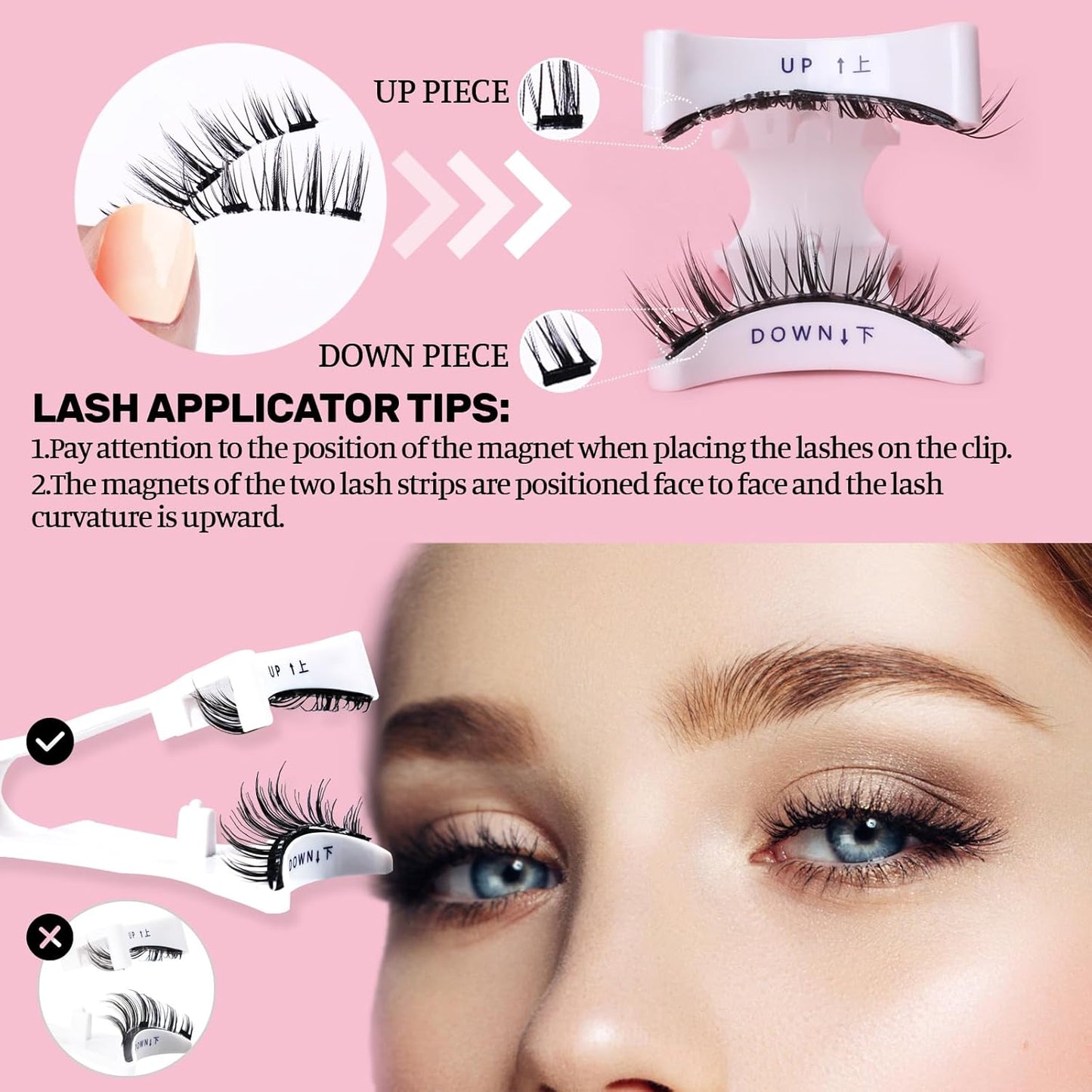 2 Pairs Magnetic Eyelashes, Reusable Natural Look Lashes Kit, No Glue Needed & Durable, Easy to Wear and Remove Magnetic Eyelashes with Applicator(08 Natural)