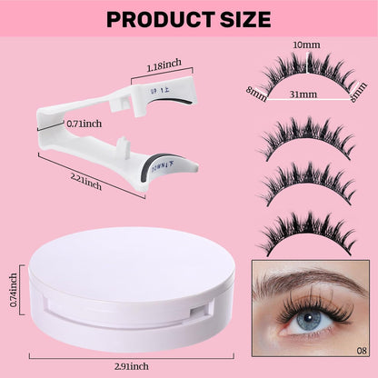 2 Pairs Magnetic Eyelashes, Reusable Natural Look Lashes Kit, No Glue Needed & Durable, Easy to Wear and Remove Magnetic Eyelashes with Applicator(08 Natural)