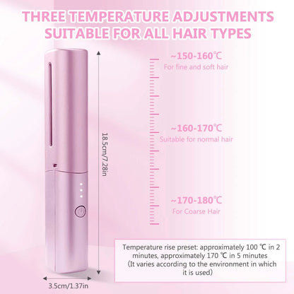 Rechargeable Mini Hair Straightener,Cordless Hair Straightener Brush, Portable Straightening Brush with Negative Ion,Hot Comb Hair Straightener for Women, Lightweight & Mini for Travel (Pink)