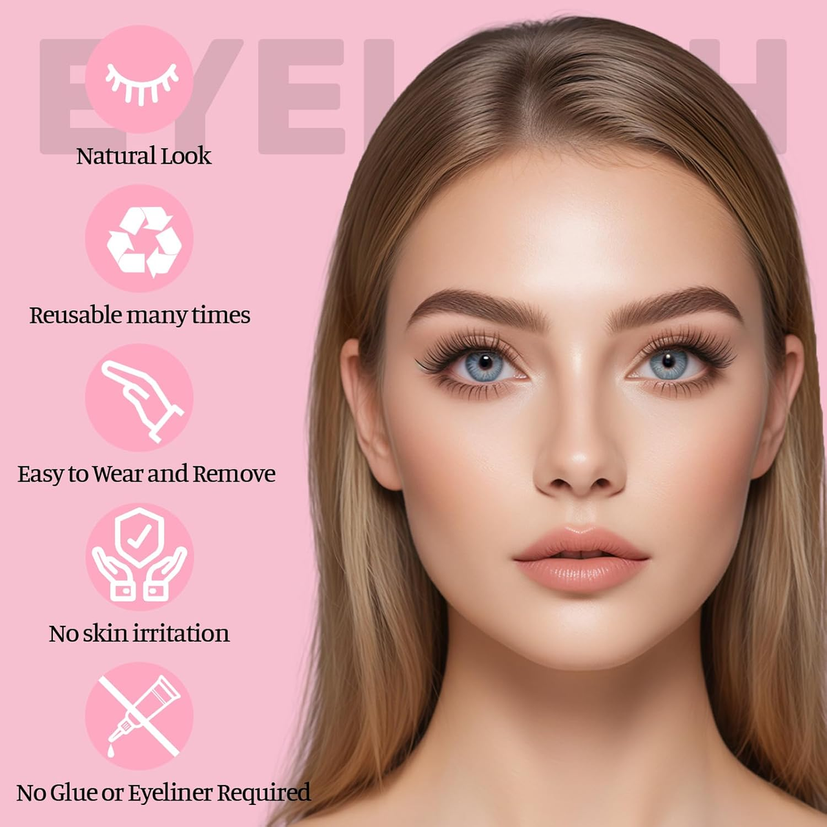 2 Pairs Magnetic Eyelashes, Reusable Natural Look Lashes Kit, No Glue Needed & Durable, Easy to Wear and Remove Magnetic Eyelashes with Applicator(08 Natural)