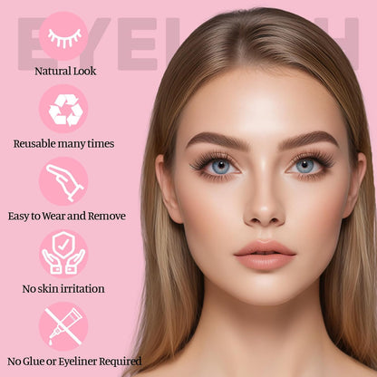 2 Pairs Magnetic Eyelashes, Reusable Natural Look Lashes Kit, No Glue Needed & Durable, Easy to Wear and Remove Magnetic Eyelashes with Applicator(08 Natural)