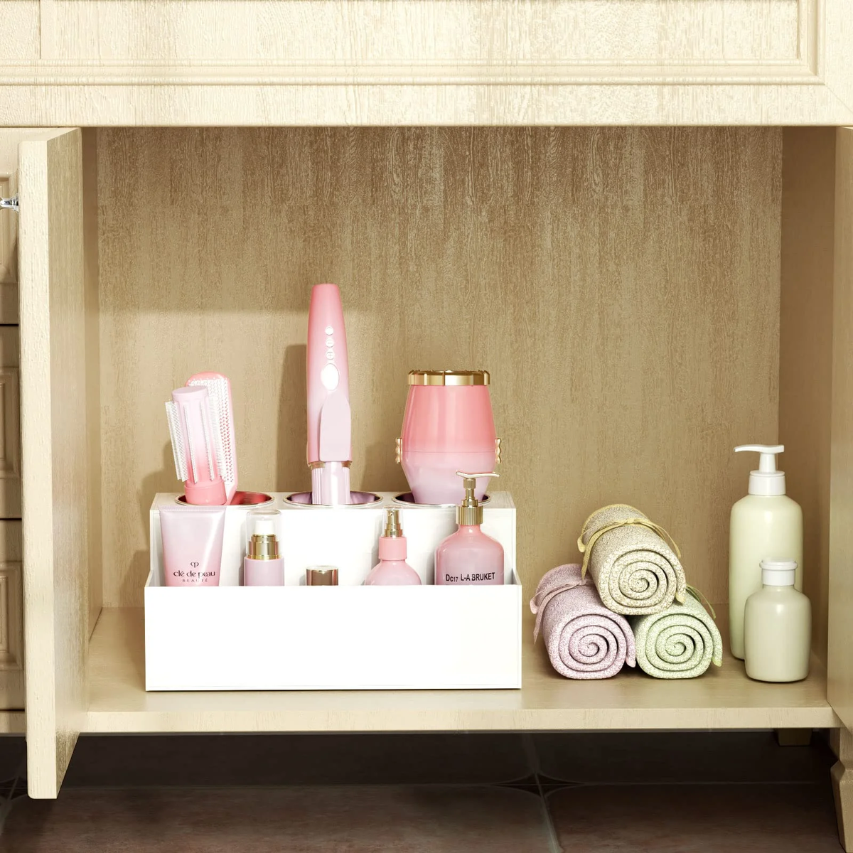 Hair Tool Organizer, Acrylic Hair Blow Dryer Curling Tool Holder, Bathroom Countertop Vanity Organizers and Storage Stand for Accessories, Makeup, Toiletries, White