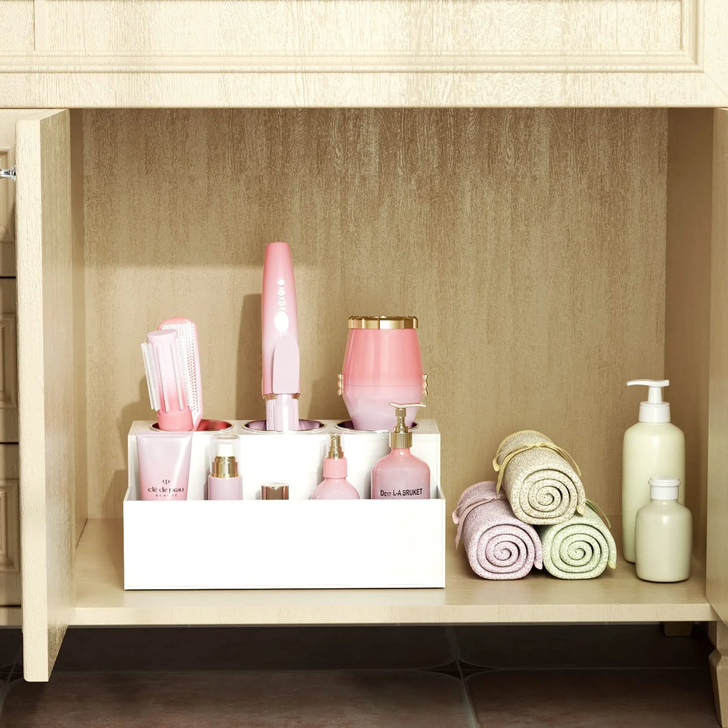 Hair Tool Organizer, Acrylic Hair Blow Dryer Curling Tool Holder, Bathroom Countertop Vanity Organizers and Storage Stand for Accessories, Makeup, Toiletries, White