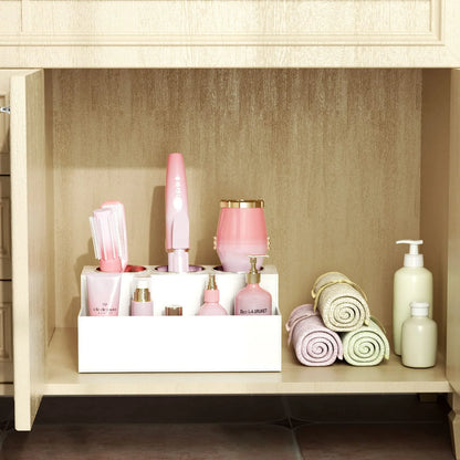Hair Tool Organizer, Acrylic Hair Blow Dryer Curling Tool Holder, Bathroom Countertop Vanity Organizers and Storage Stand for Accessories, Makeup, Toiletries, White