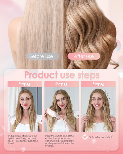 Waver Curling Iron Anti-Scald Hair Crimper,2 Barrel Ionic Wavy Hair Curler for Women,1.1In/28Mm Rapid Heating Curling Wand,Dual Voltage Hair Waver,Crimper Hair Iron for Wide Deep Waves