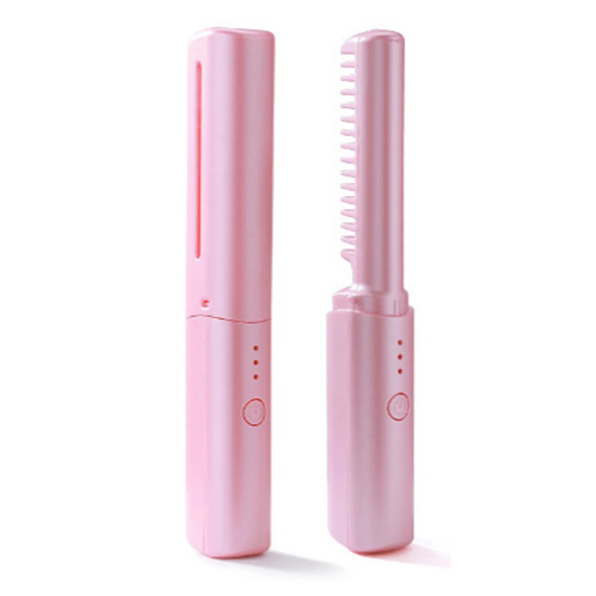 Rechargeable Mini Hair Straightener,Cordless Hair Straightener Brush, Portable Straightening Brush with Negative Ion,Hot Comb Hair Straightener for Women, Lightweight & Mini for Travel (Pink)