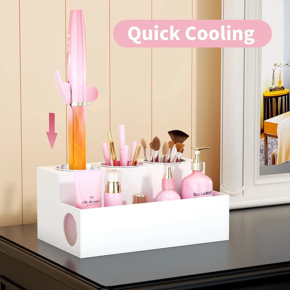 Hair Tool Organizer, Acrylic Hair Blow Dryer Curling Tool Holder, Bathroom Countertop Vanity Organizers and Storage Stand for Accessories, Makeup, Toiletries, White