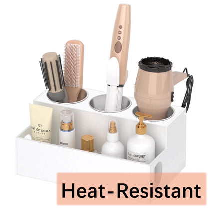 Hair Tool Organizer, Acrylic Hair Blow Dryer Curling Tool Holder, Bathroom Countertop Vanity Organizers and Storage Stand for Accessories, Makeup, Toiletries, White