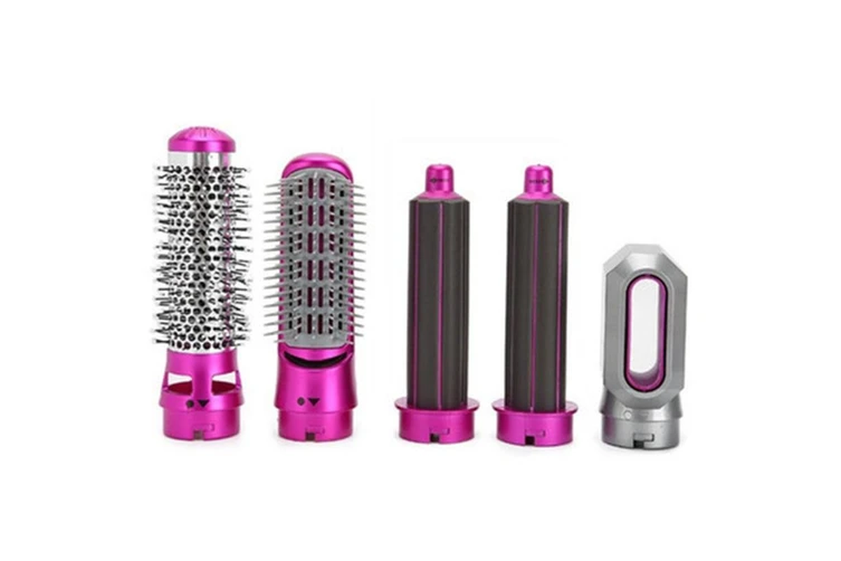 Electric Hair Straightener Hair Dryer 5 in 1 Curler Automatic Hair Straightener Hair Dryer Brush Dry and Wet Hair Curler Set - Pink