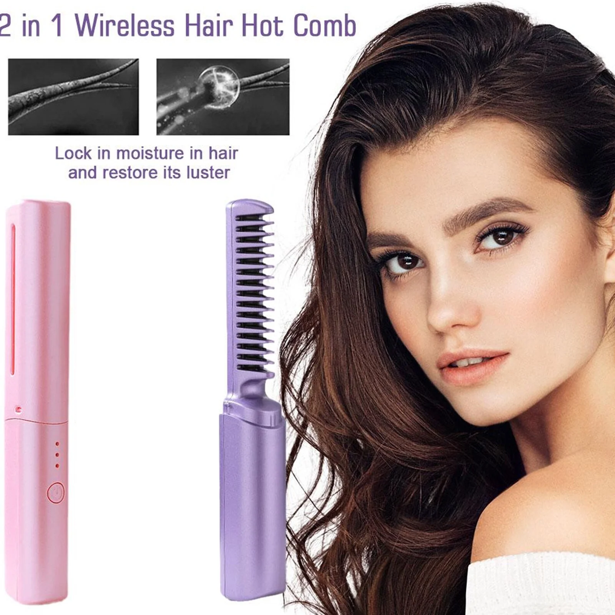 Rechargeable Mini Hair Straightener,Cordless Hair Straightener Brush, Portable Straightening Brush with Negative Ion,Hot Comb Hair Straightener for Women, Lightweight & Mini for Travel (Pink)