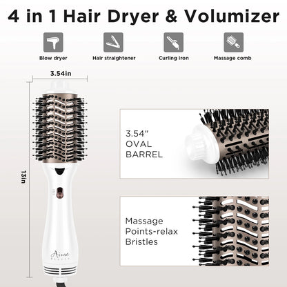 Hair Dryer Brush Blow Dryer in One,  Oval Hot Air Brush with Negative Ion&1100W, White
